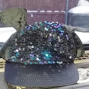Black sequin bat hat NWT